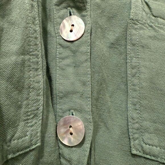 Cloth & Stone Green Button Front Romper Short Sleeve Linen Rayon Blend Size S - Picture 4 of 6